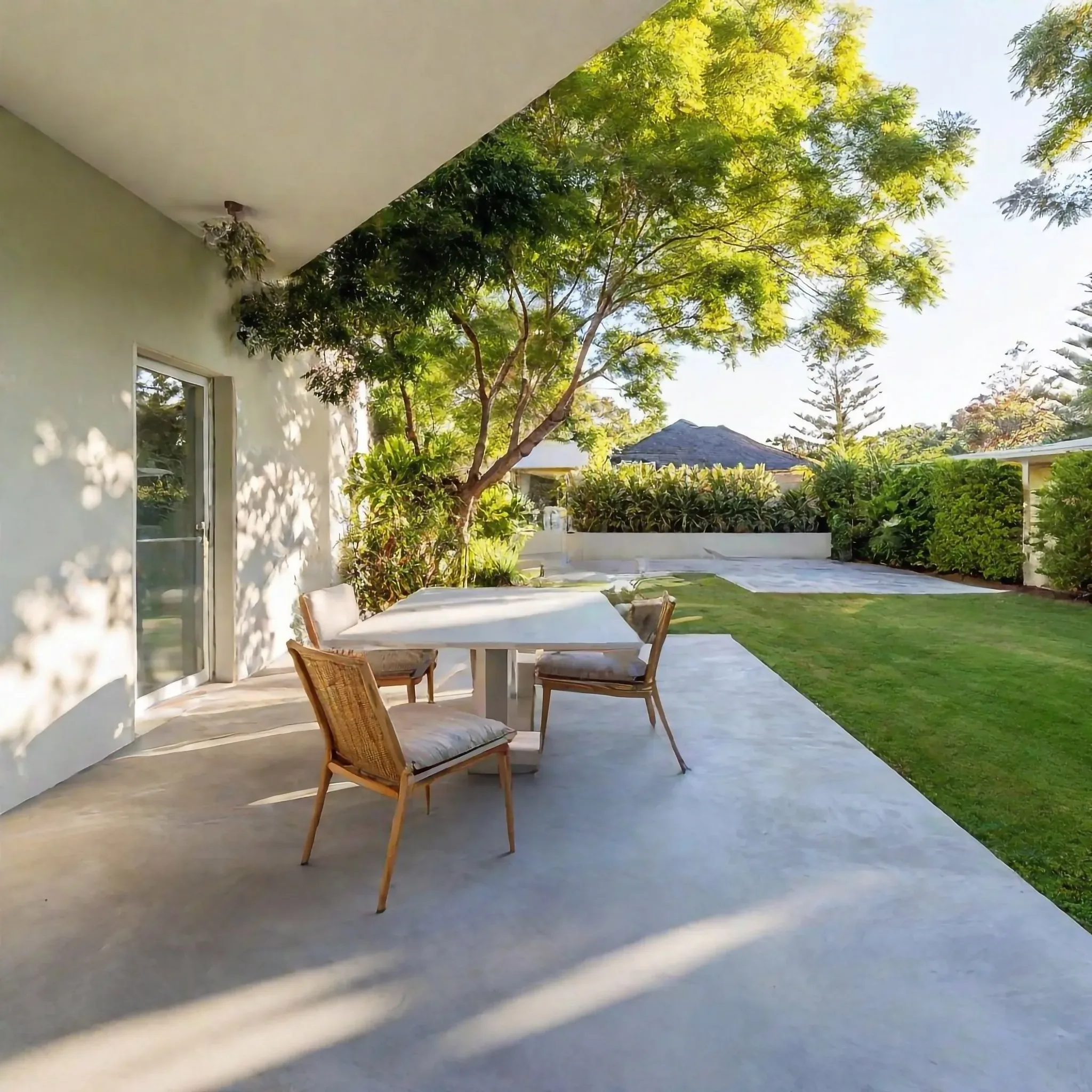 Concrete patio with plain finish