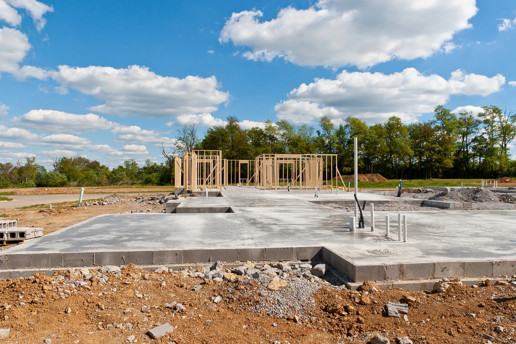 Freshly poured concrete slab ready for a shed or garage