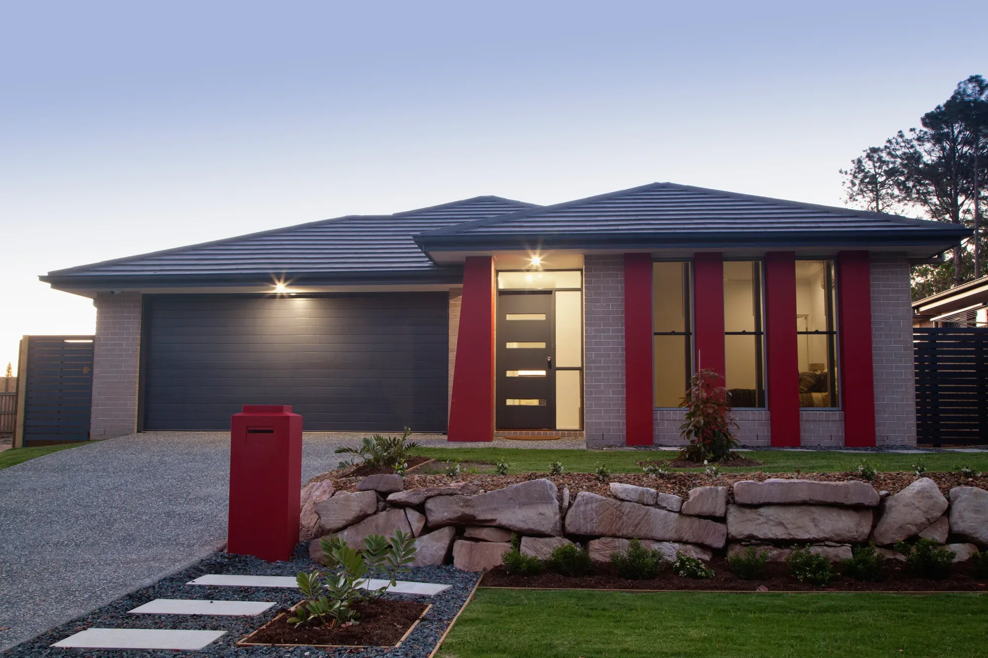 Exposed aggregate driveway at dusk